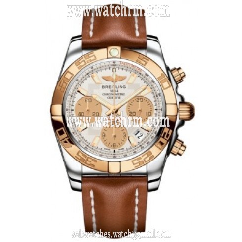 Breitling Chronomat 41 Silver Dial Brown Leather Men's Watch CB014012-G713BRLT