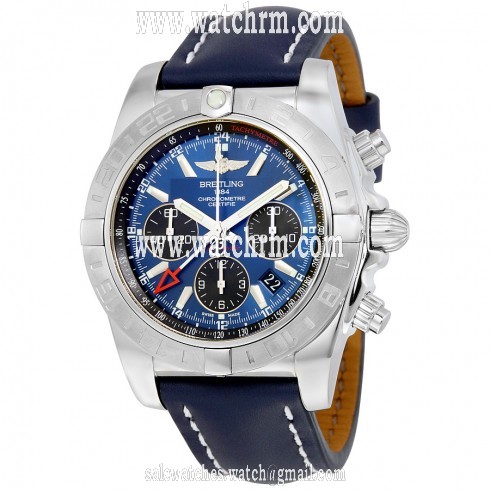 Breitling Chronomat 44 Automatic Blue Dial Bue Leather Men's Watch AB042011-C852BLLT