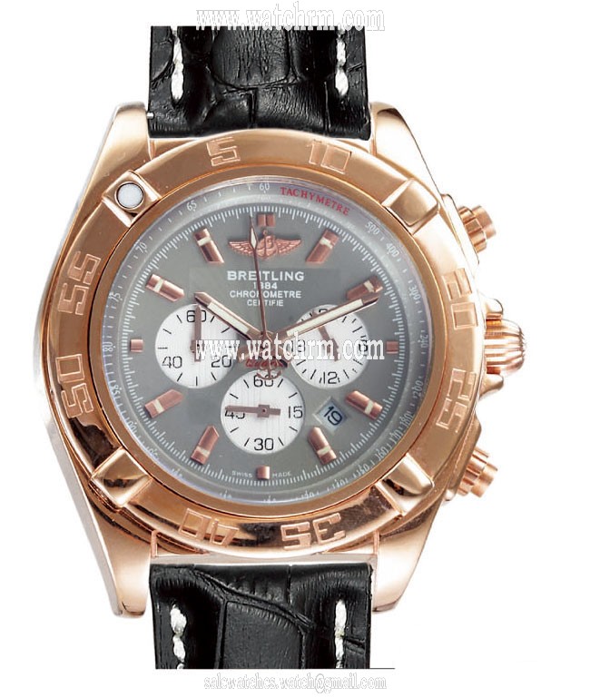 Breitling Chronomat B01 CB011012/A696 Round Grey Dial Black Ostrich Leather Strap Watch