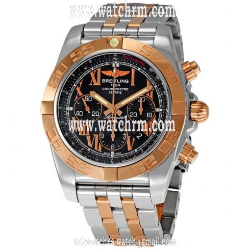 Breitling Chronomat Black Dial 18k Rose Gold & Steel Men's Watch CB011012-B957TT