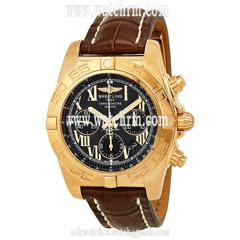 Breitling Chronomat Black Dial 18kt Rose Gold Men's Watch HB011012-B957BRCD