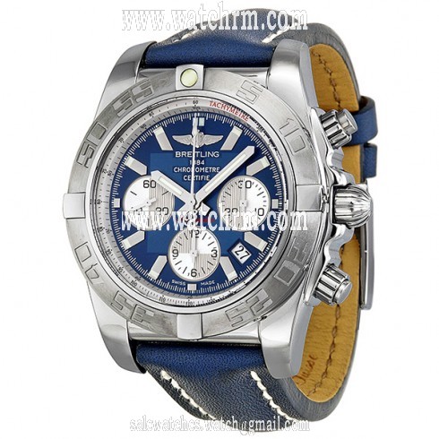Breitling Chronomat Chronograph Blue Dial Blue Leather Men's Watch AB011011-C788BLLT