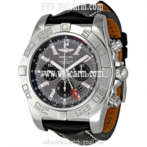 Breitling Chronomat GMT Black Dial Black Leather  Men's Watch AB041012-F556BKLT
