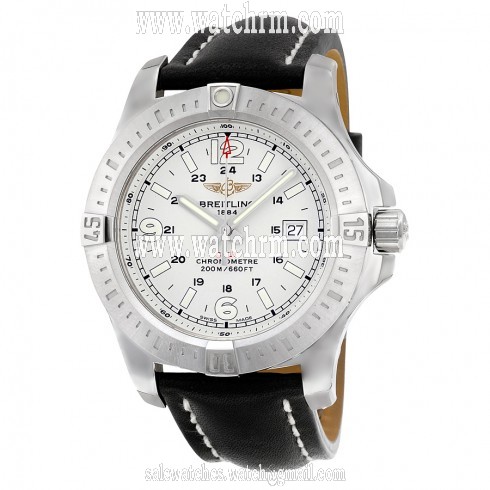 Breitling Colt Quartz Silver Dial Black Leather Men's Watch A7438811/G792BKLT