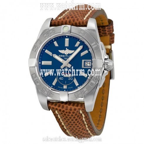 Breitling Galactic 36  Automatic Blue Dial Brown Lizard Leather Unisex Watch A3733011-C824BRZT