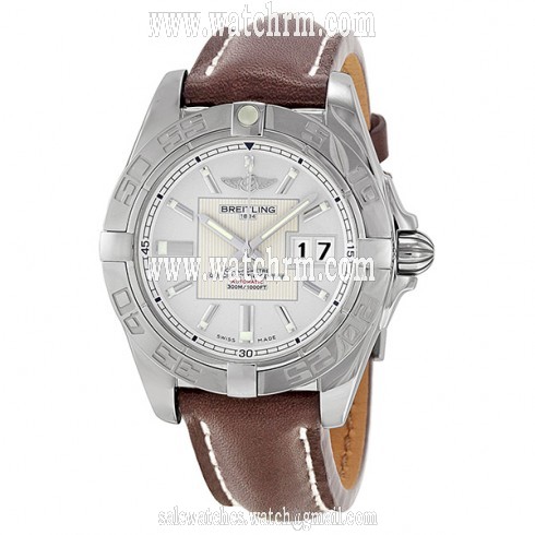 Breitling Galactic 41 Silver Dial Brown Leather Automatic Men's Watch A49350L2-G699BRLT