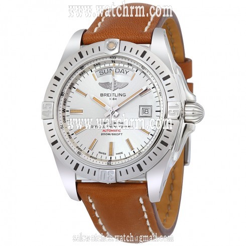 Breitling Galactic 44 Automatic Silver Dial Brown Leather Men's Watch A45320B9-G797CMLT