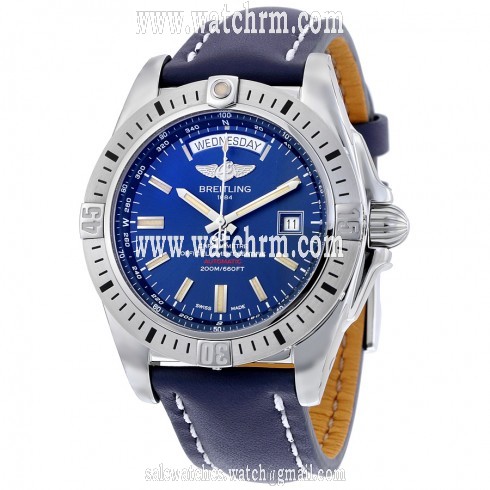Breitling Galactic 44 Blue Dial Blue Leather Men's Watch A45320B9-C902BLLT
