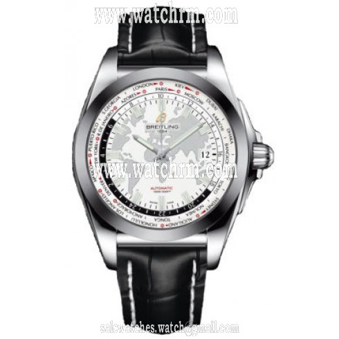 Breitling Galactic Unitime Antarctica White Dial Black Crocodile Leather Men's Watch WB3510U0-A777BKCT