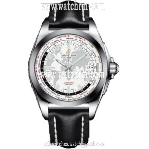 Breitling Galactic Unitime Antarctica White Dial Black Leather Automatic Men's Watch WB3510U0-A777BKLT