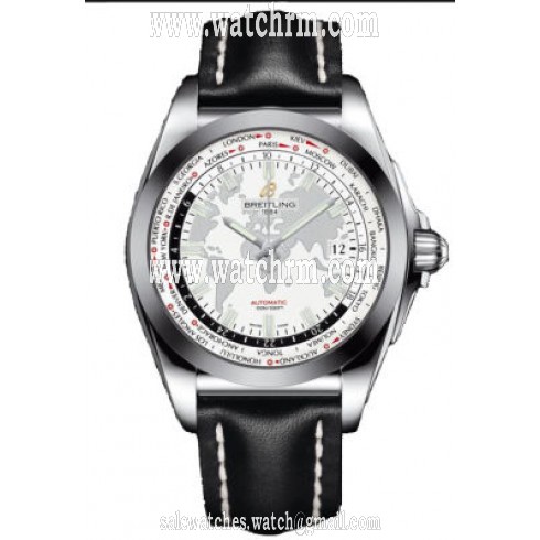 Breitling Galactic Unitime Antarctica White Dial Black Leather Men's Watch WB3510U0-A777BKLD