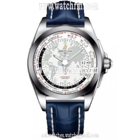 Breitling Galactic Unitime Antarctica White Dial Blue Crocodile leather Men's Watch WB3510U0-A777BLCT