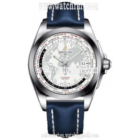 Breitling Galactic Unitime Antarctica White Dial Blue leather Automatic Men's Watch WB3510U0-A777BLLT