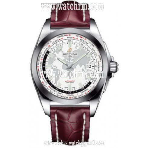 Breitling Galactic Unitime Antarctica White Dial Burgundy Crocodile Leather Men's Watch WB3510U0-A777BGCT