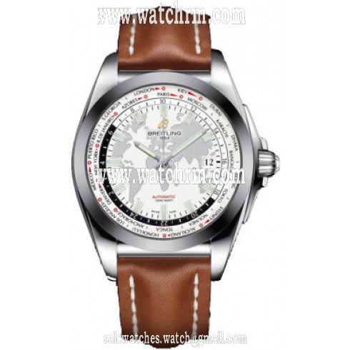 Breitling Galactic Unitime Antarctica White Dial Light Brown Leather Automatic Men's Watch WB3510U0-A777BRLT