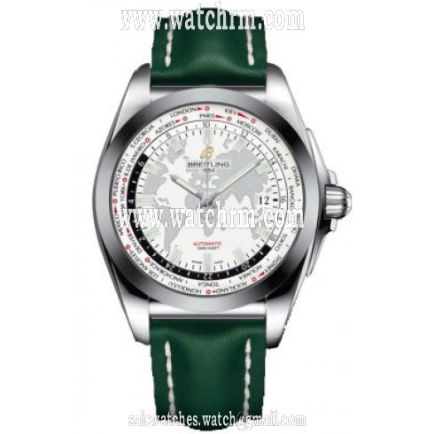 Breitling Galactic Unitime Antartica White Dial Green Leather Deployment Men's Watch WB3510U0-A777GRLD