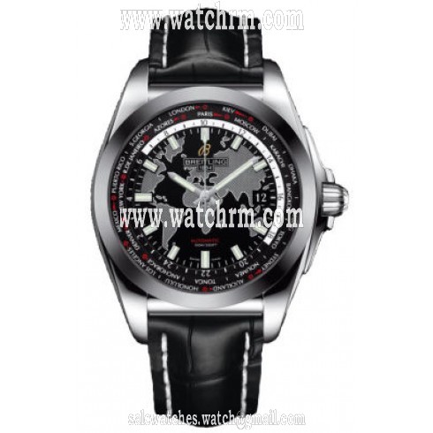 Breitling Galactic Unitime Black Crocodile Leather Men's Watch WB3510U4-BD94BKCD