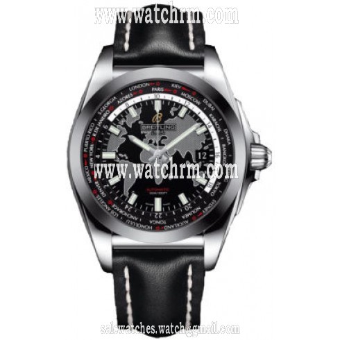 Breitling Galactic Unitime Black Dial Black Leather Automatic Men's Watch WB3510U4-BD94BKLT