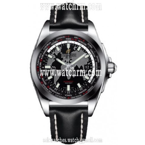 Breitling Galactic Unitime Black Dial Black Leather Automatic Men's Watch WB3510U4-BD94BKLD