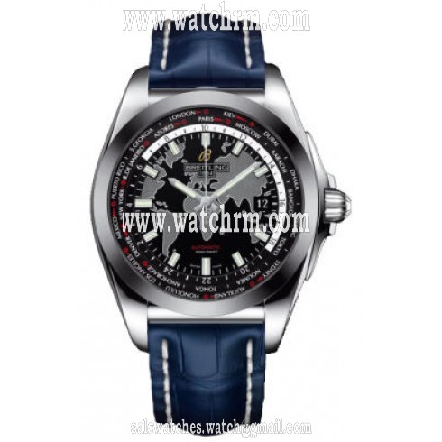 Breitling Galactic Unitime Black Dial Blue Crocodile Leather Automatic Men's watch WB3510U4-BD94BLCT