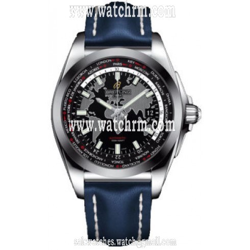 Breitling Galactic Unitime Black Dial Blue Leather Automatic Men's Watch WB3510U4-BD94BLLT