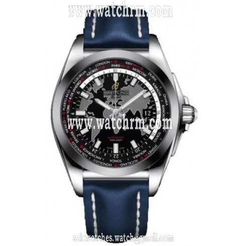 Breitling Galactic Unitime Black Dial Blue Leather Men's Watch WB3510U4-BD94BLLD
