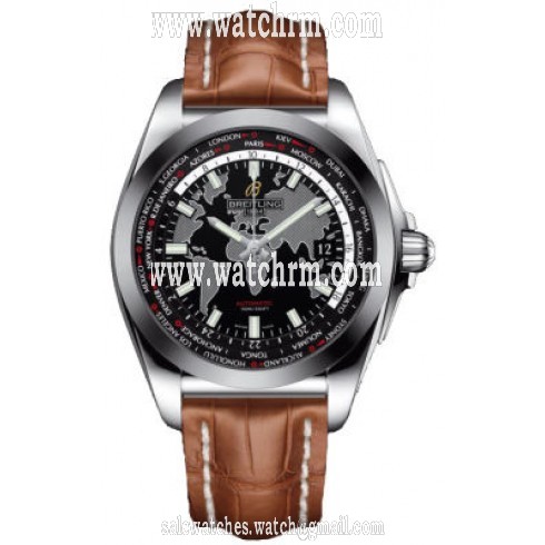 Breitling Galactic Unitime Black Dial Brown Crocodile Leather Automatic Men's watch WB3510U4-BD94BRCT