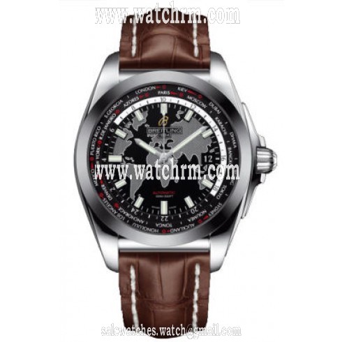 Breitling Galactic Unitime Black Dial Brown Crocodile Leather Men's Watch WB3510U4-BD94BRCD
