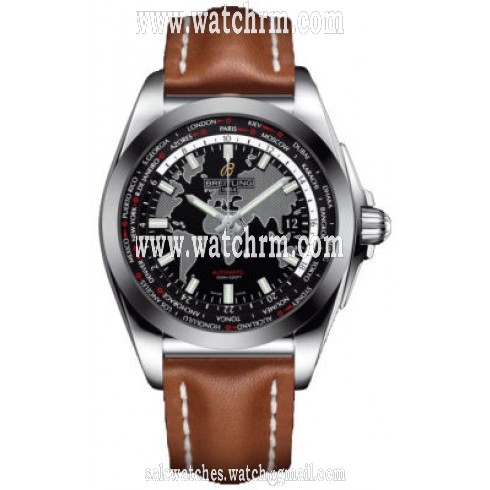 Breitling Galartic Unitime Black Dial Brown Leather Automatic Men's Watch WB3510U4-BD94BRLT