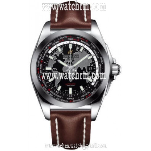 Breitling Galactic Unitime Black Dial Dark Brown Leather Men's Watch WB3510U4-BD94DBRLD