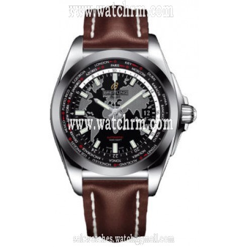 Breitling Galactic Unitime Black Dial Dark Brown Leather Men's Watch WB3510U4-BD94DBRLT