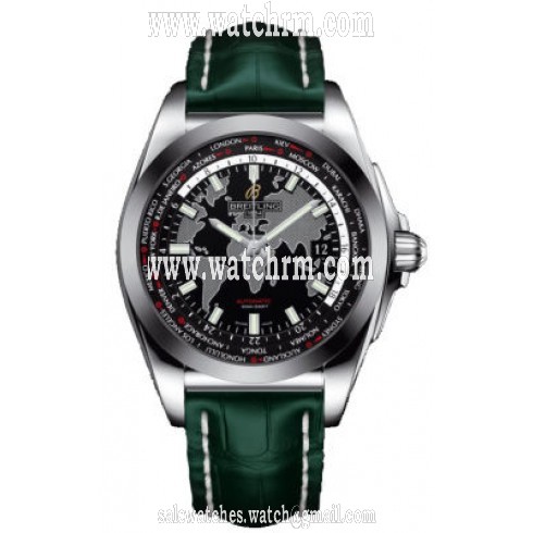 Breitling Galactic Unitime Black Dial Green Crocodile Leather Men's Watch WB3510U4-BD94GRCT