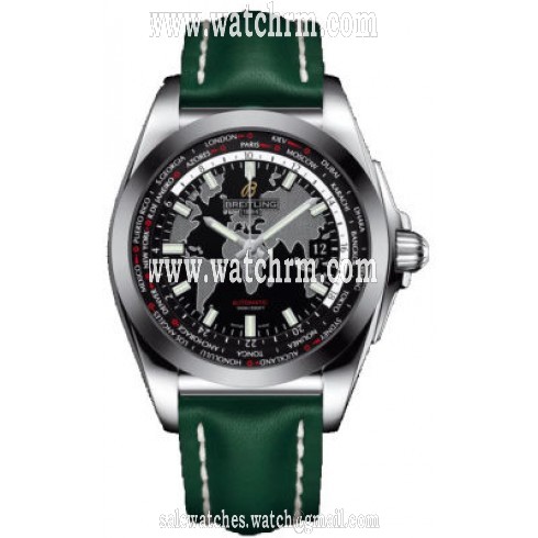 Breitling Unitime Black Dial Green Leather Automatic Men's Watch WB3510U4-BD94GRLT