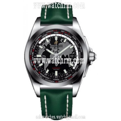 Breitling Galactic Unitime Black Dial Green Leather Automatic Men's Watch WB3510U4-BD94GRLD