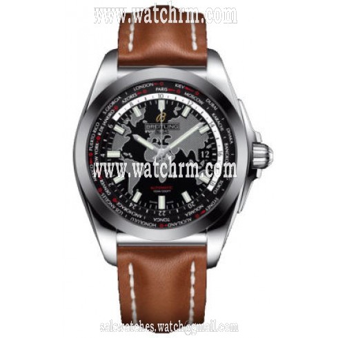 Breitling Galactic Unitime Black Dial Light Brown Leather Automatic Men's Watch WB3510U4-BD94BRLD