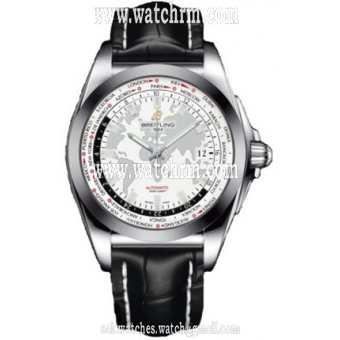 Breitling Galactic Unitime White Dial Black Crocodile Leather Men's Watch WB3510U0-A777BKCD