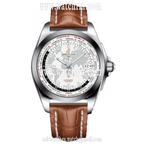Breitling Galactic Unitime White Dial Brown Crocodile Leather Men's Watch WB3510U0-A777BRCD