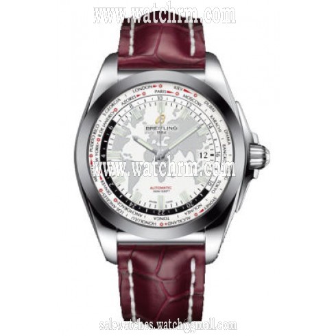 Breitling Galactic Unitime White Dial Burgundy Crocodile Leather Men's Watch WB3510U0-A777BGCD