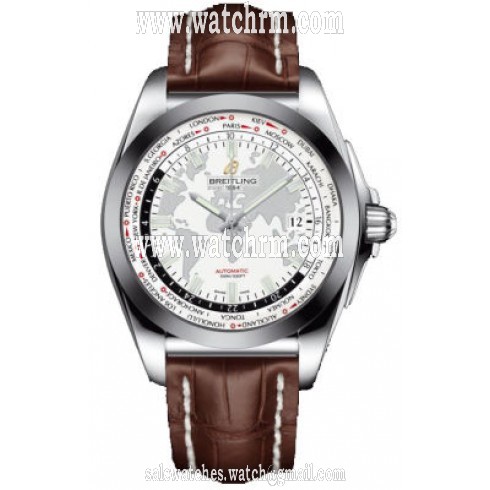Breitling Galactic Unitime White Dial Dark Brown Crocodile Leather Men's Watch WB3510U0-A777DBRCT