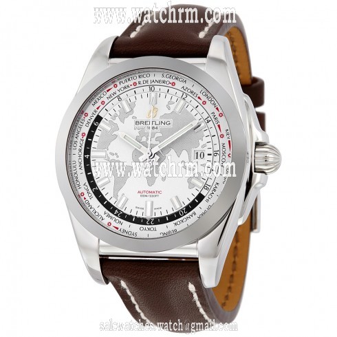 Breitling Galactic Unitime White Dial Dark Brown Leather Men's Watch WB3510U0-A777DBRLT