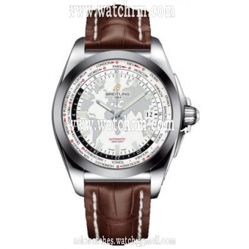 Breitling Galactic Unitime White Dial Dark Brown Leather Men's Watch WB3510U0-A777DBRCD