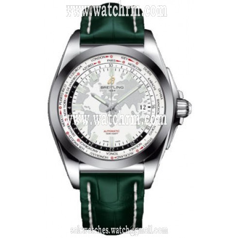 Breitling Galactic Unitime White Dial Green Crocodile Leather Men's Watch WB3510U0-A777GRCD
