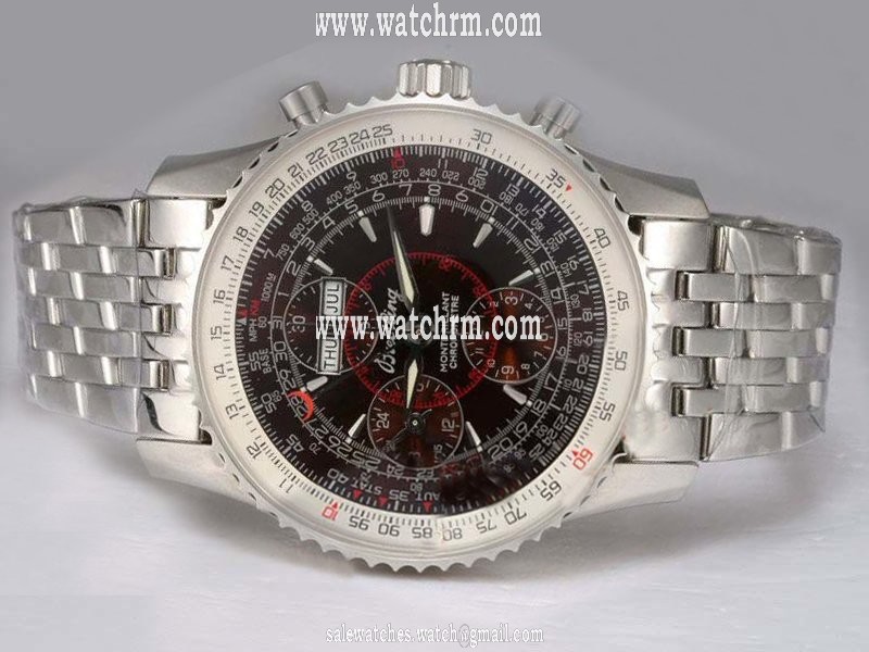 Breitling Montbrillant A21330 Round Black Dial Stainless Steel Case Watch