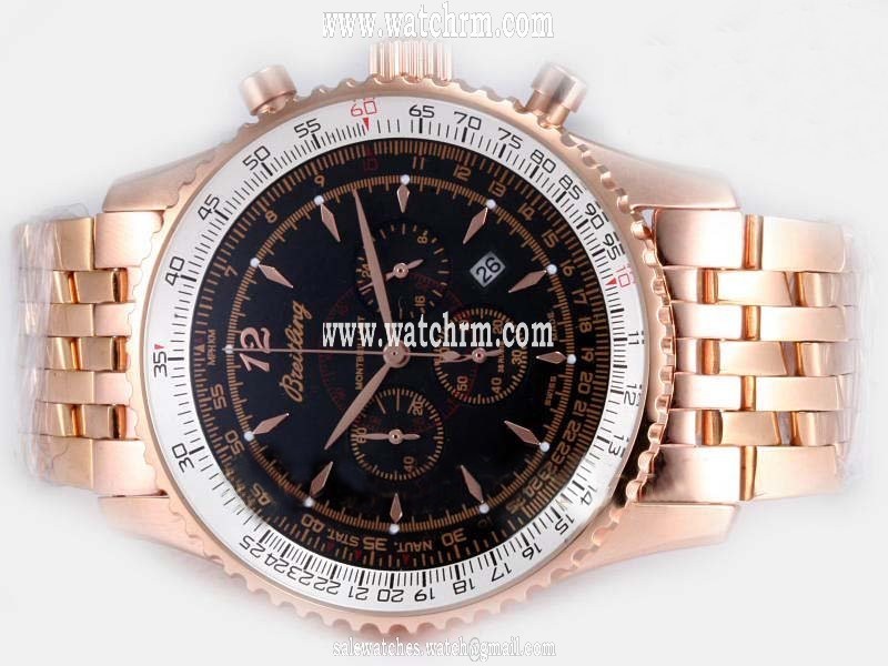 Breitling Montbrillant Steel Quartz Chronograph Round Black Dial Watch