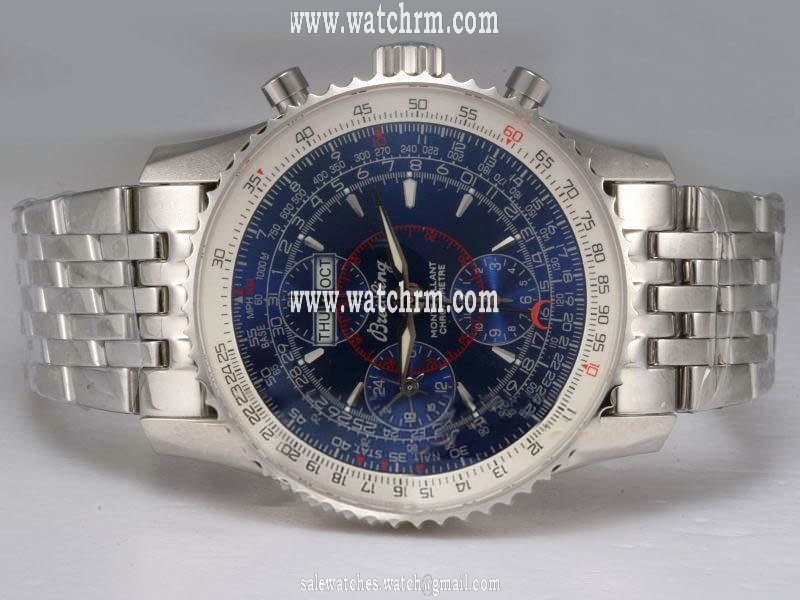 Breitling Montbrillant Steel Stainless Steel Bezel Blue Dial Watch