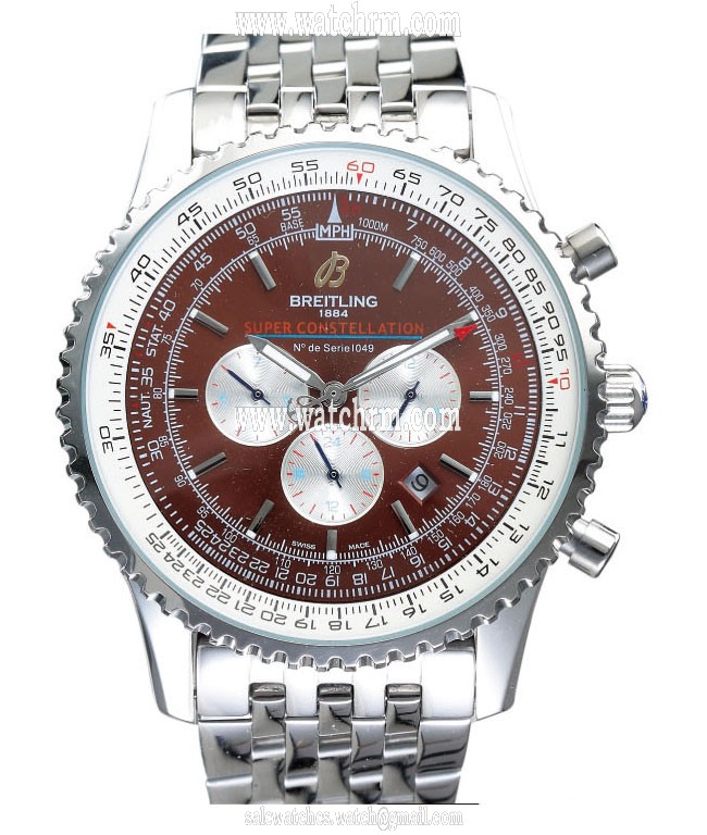 Breitling Navitimer A23322 Brown Dial Round Silver Stainless Steel Strap Watch