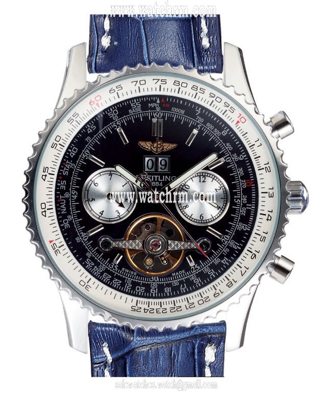 Breitling Navitimer AB012012/BB01 Blue Crocodile Leather Strap Black Dial 43.7mm Watch