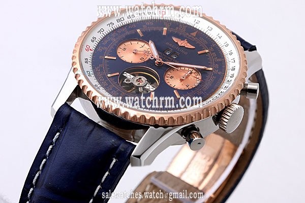 Breitling Navitimer Automatic Tourbillon L18841 Rose Gold Case Blue Dial Watch