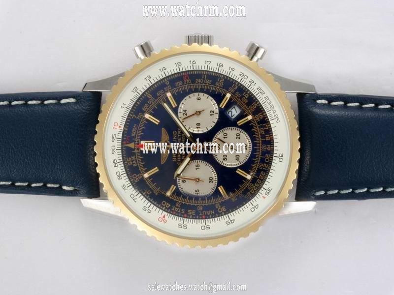 Breitling Navitimer Chrono-Matic 49 A1436002-B9-444 Round Midsize Blue Cow Leather Strap Watch