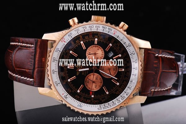 Breitling Navitimer Chrono-Matic 49 Rose Gold Mens Coffee Stainless Steel Strap 42mm Watch